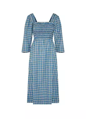 Seersucker Check Smock Midi Dress F6854