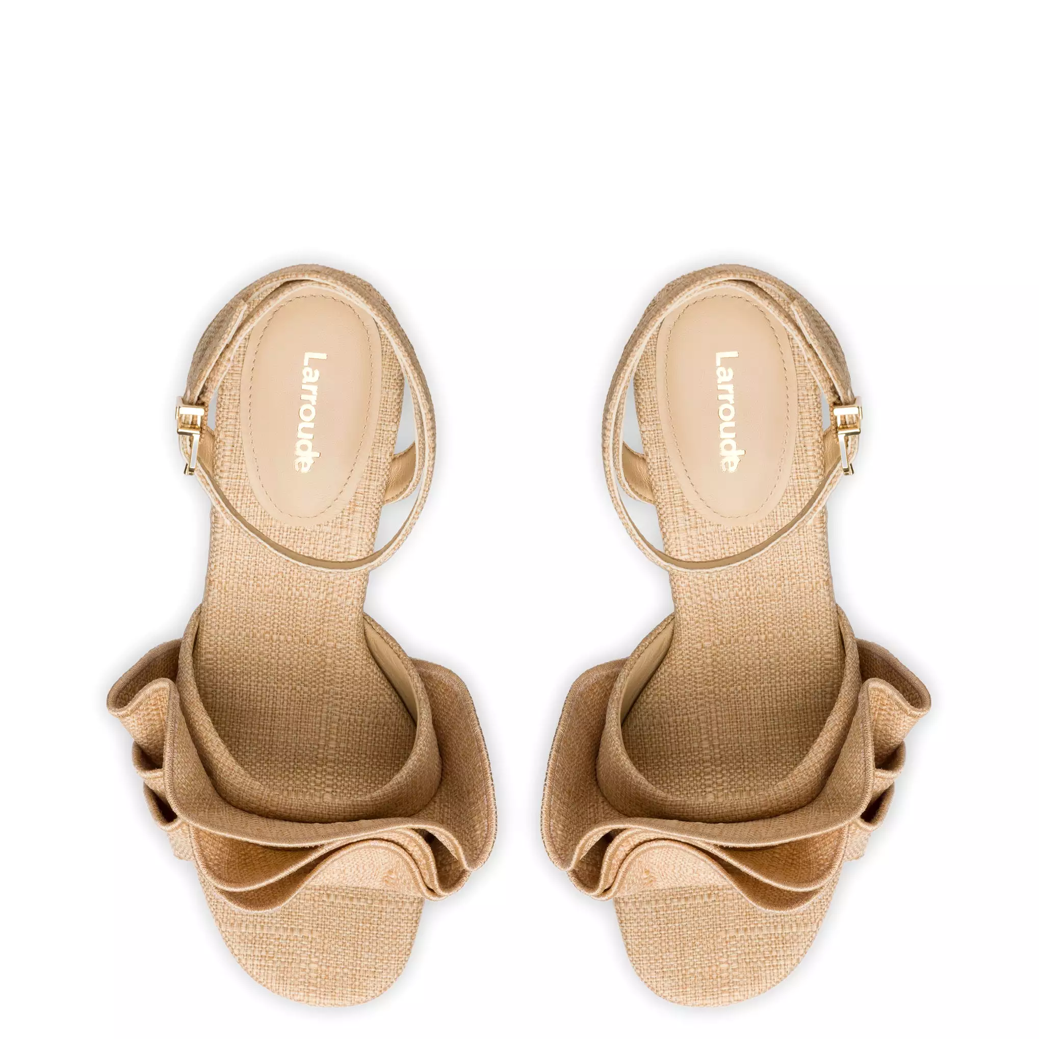 Selena Ruffle Sandal In Beige Raffia