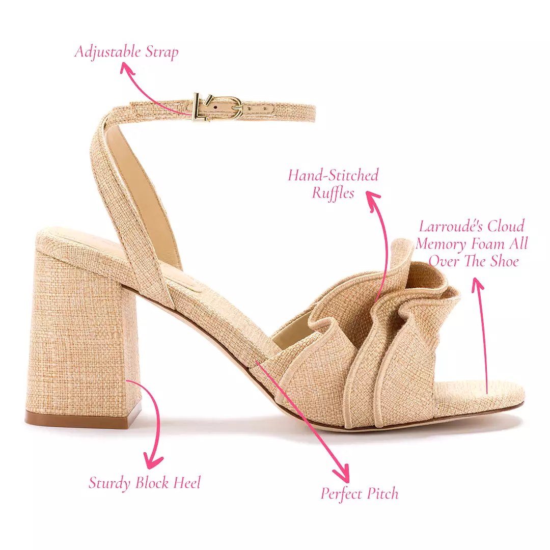 Selena Ruffle Sandal In Beige Raffia