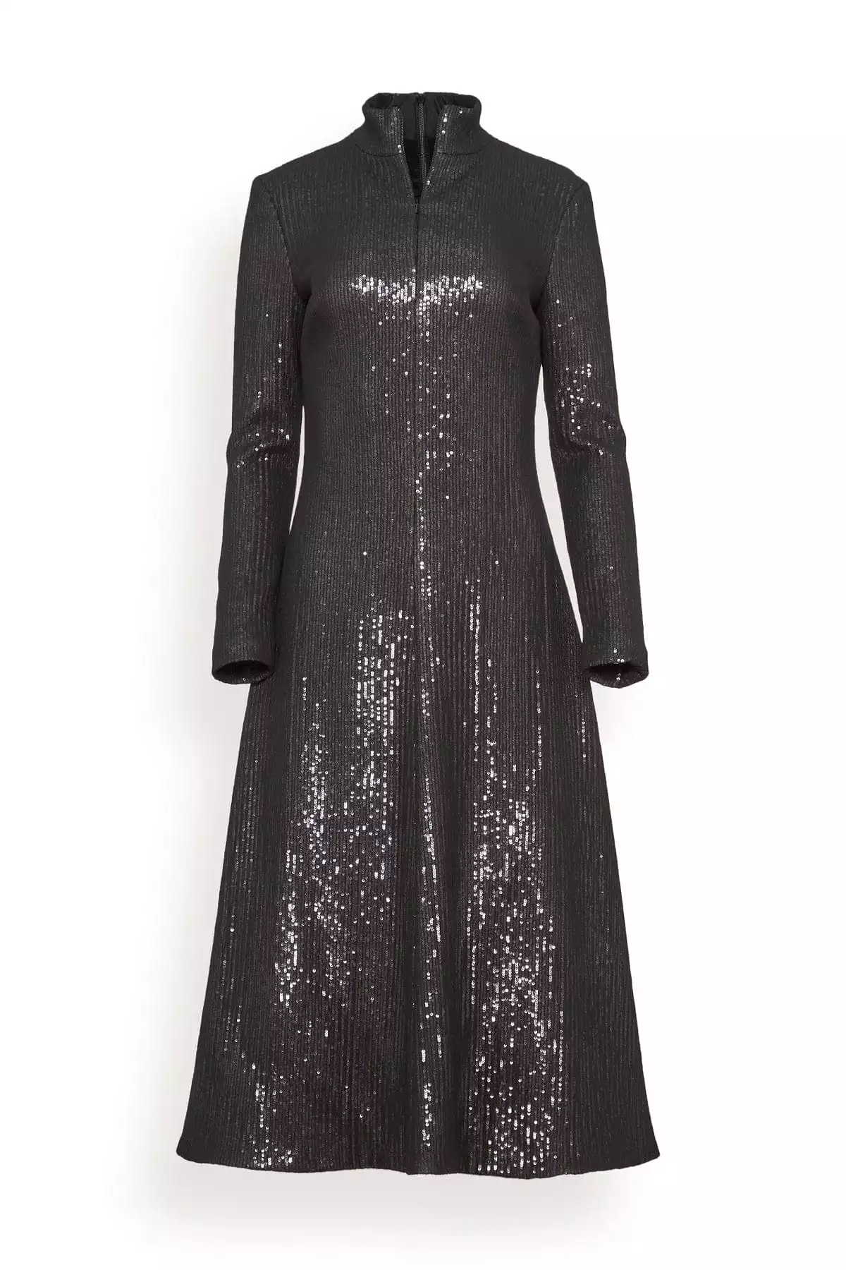 Sequined Zip Up Turtleneck Dress in Black