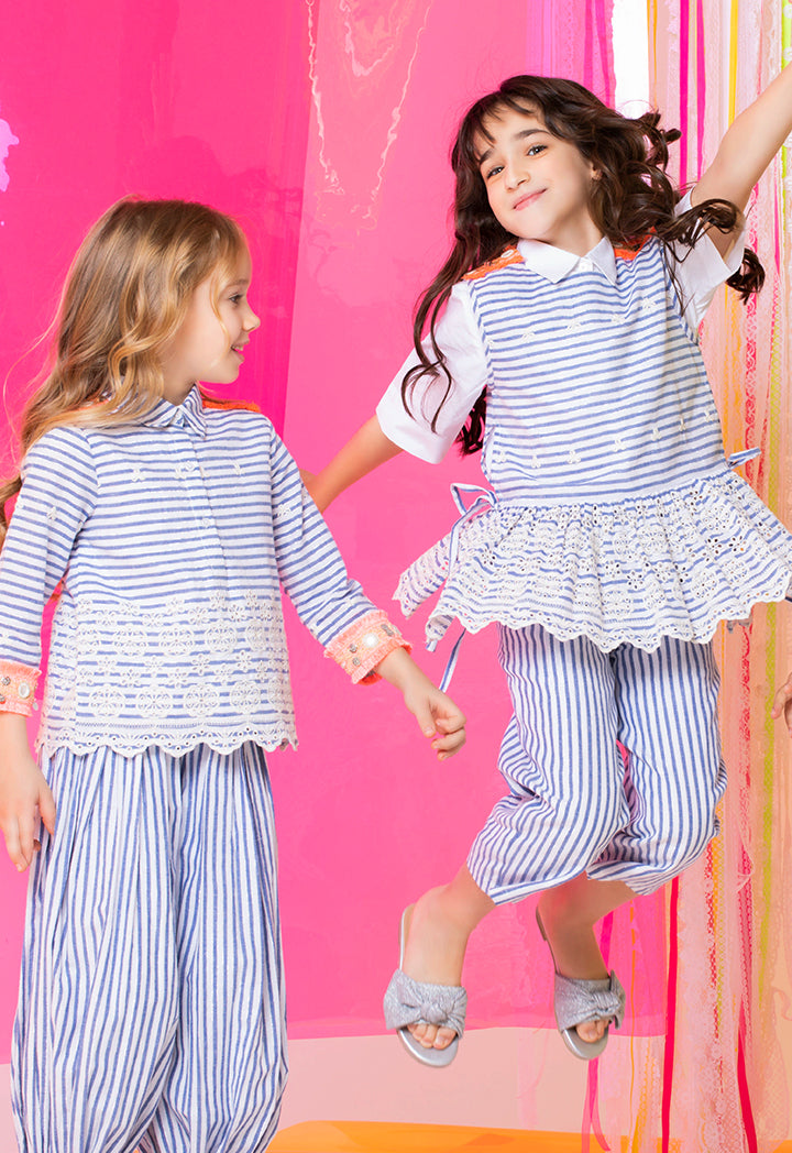 Striped Mirror Embroidered Dress Set