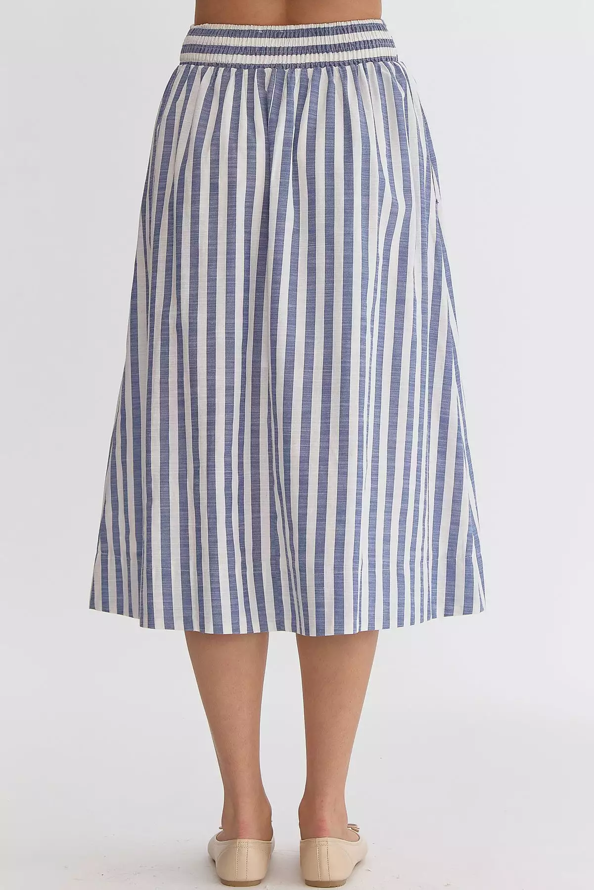 Striped Solid High-Waisted Midi Skirt