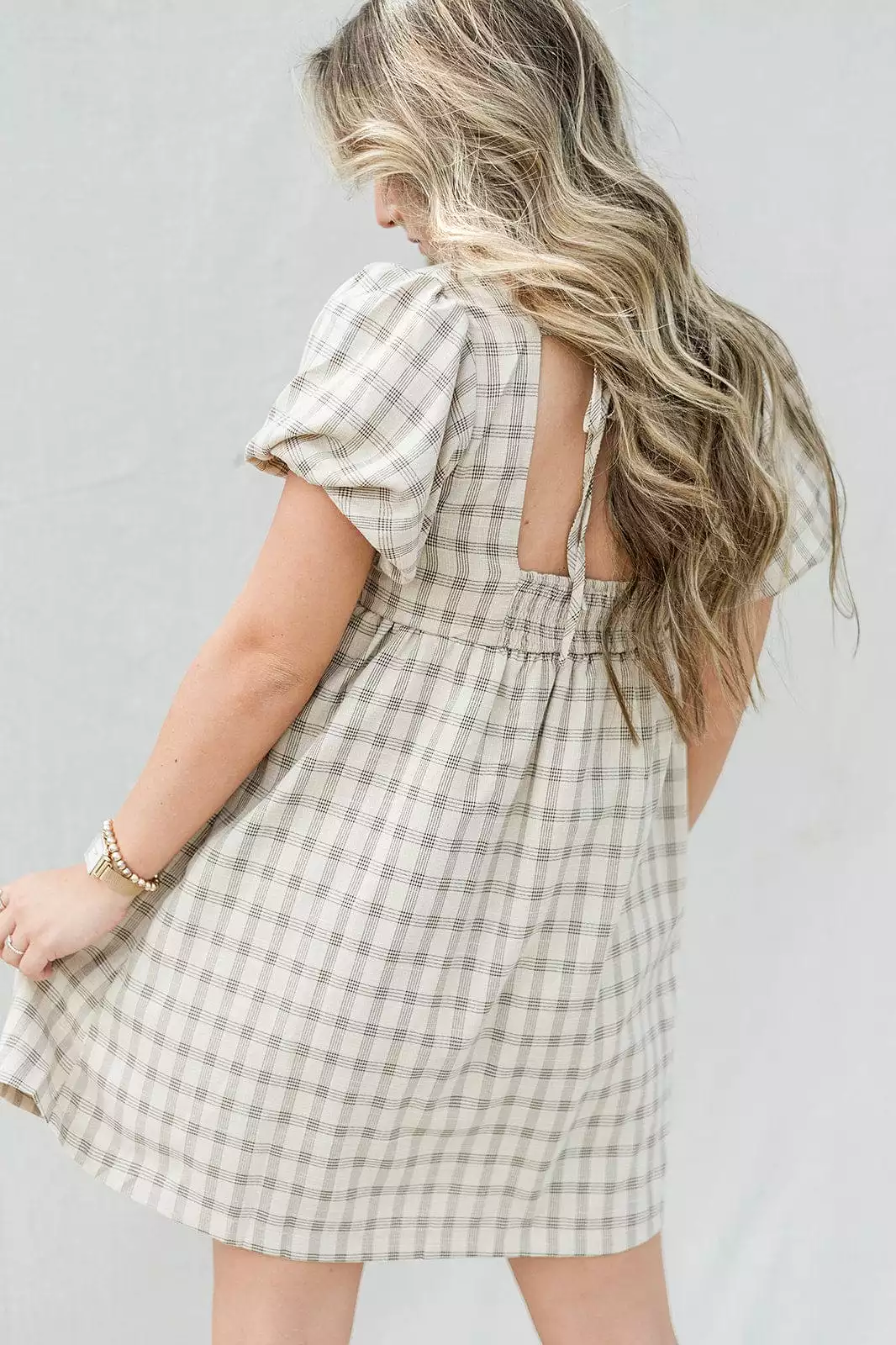 Taupe Checker Babydoll Dress