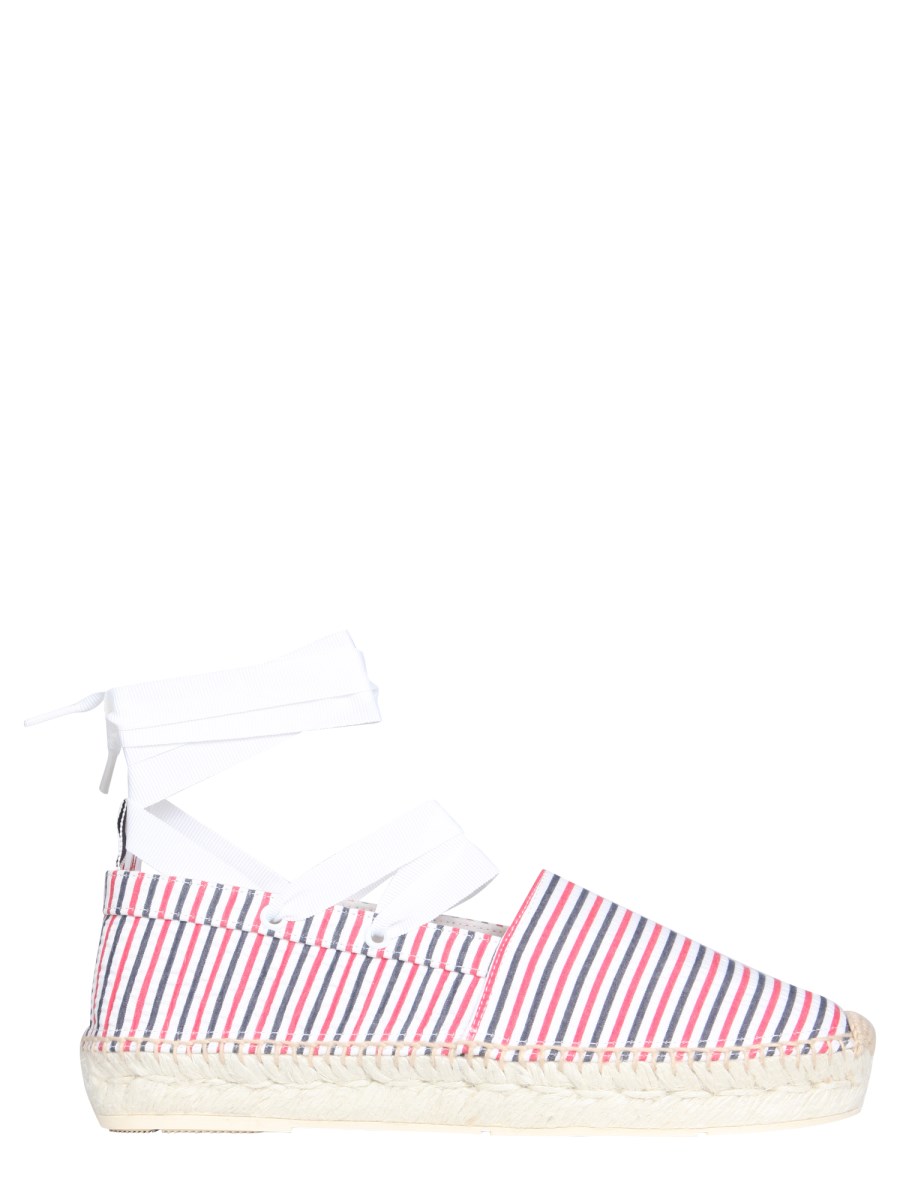 THOM BROWNE    STRIPED SEERSUCKER COTTON ESPADRILLES