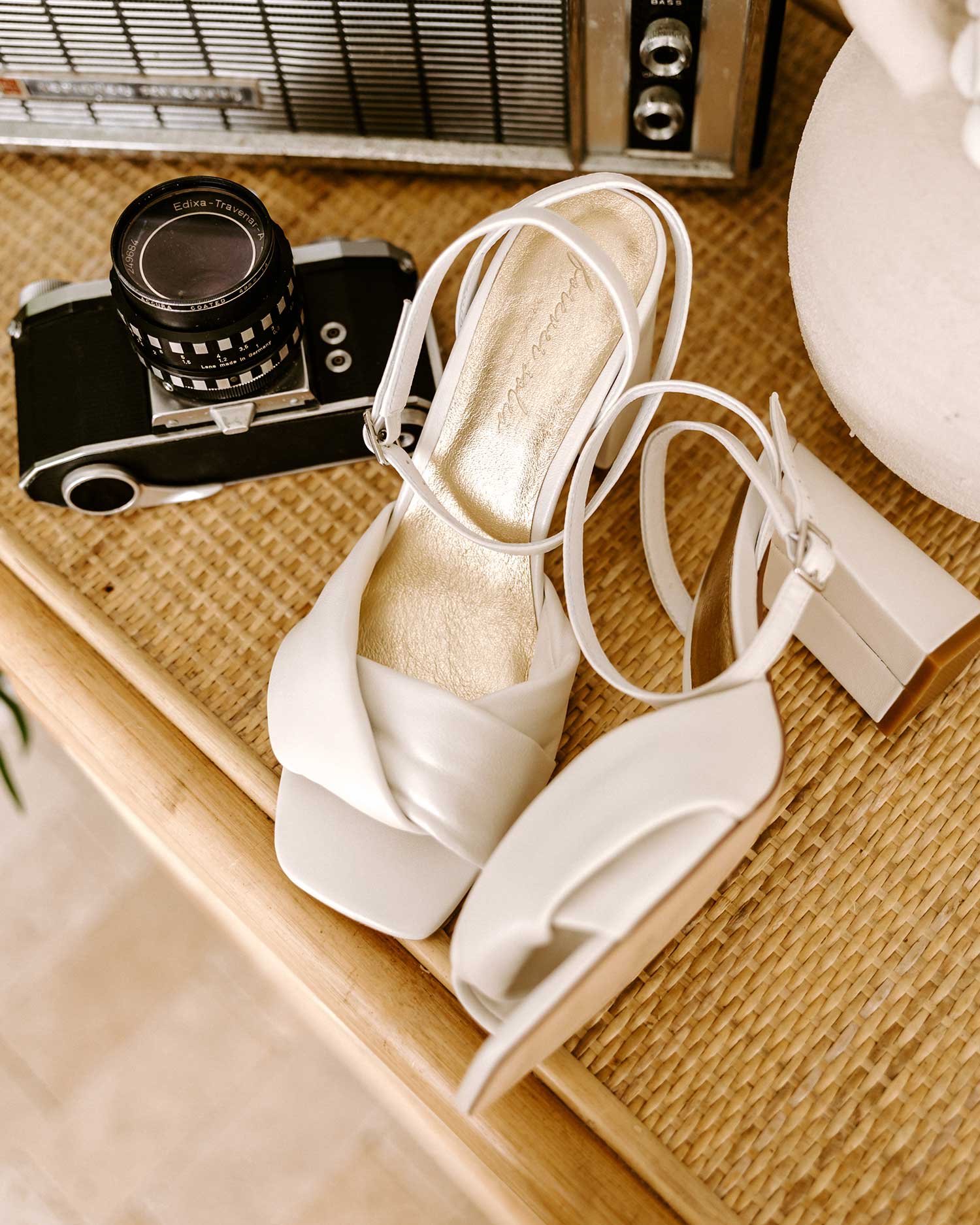 TRUST - SOFT IVORY LEATHER BRIDAL SANDALS BLOCK HEEL - FINAL SALE