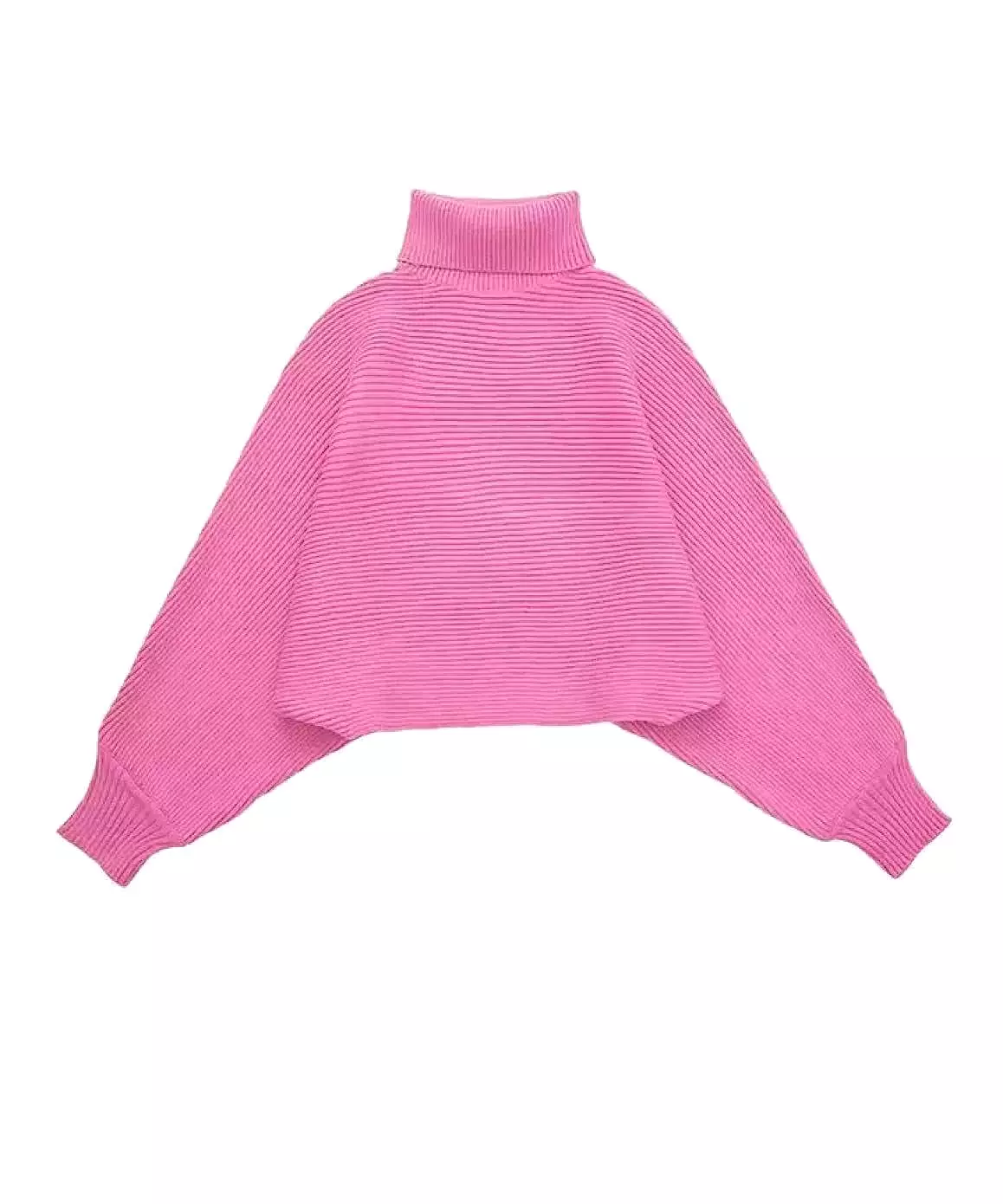 Turtleneck Top And Skirt Knit Set In Pink