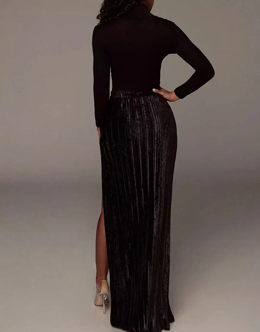 Velvet High Slit Long Skirt