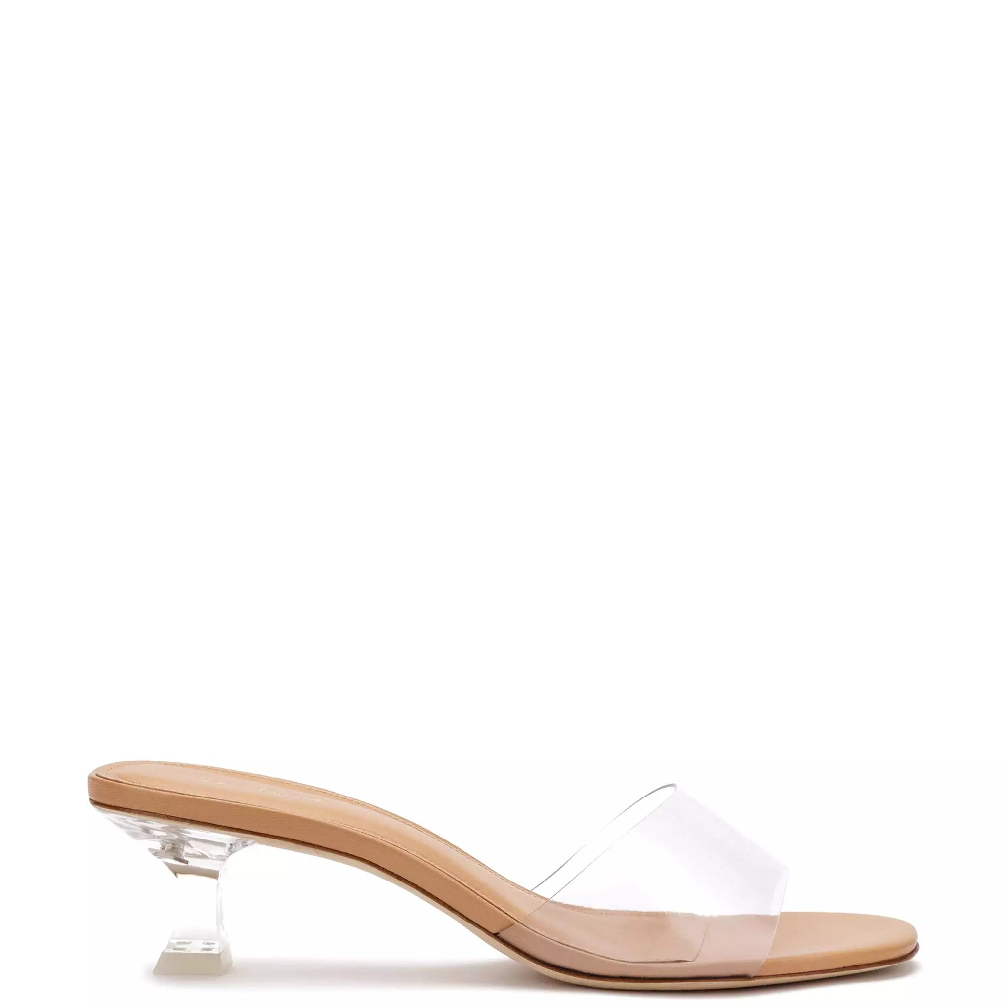 Vivi Lucite Mule In Tan Leather and Vinyl