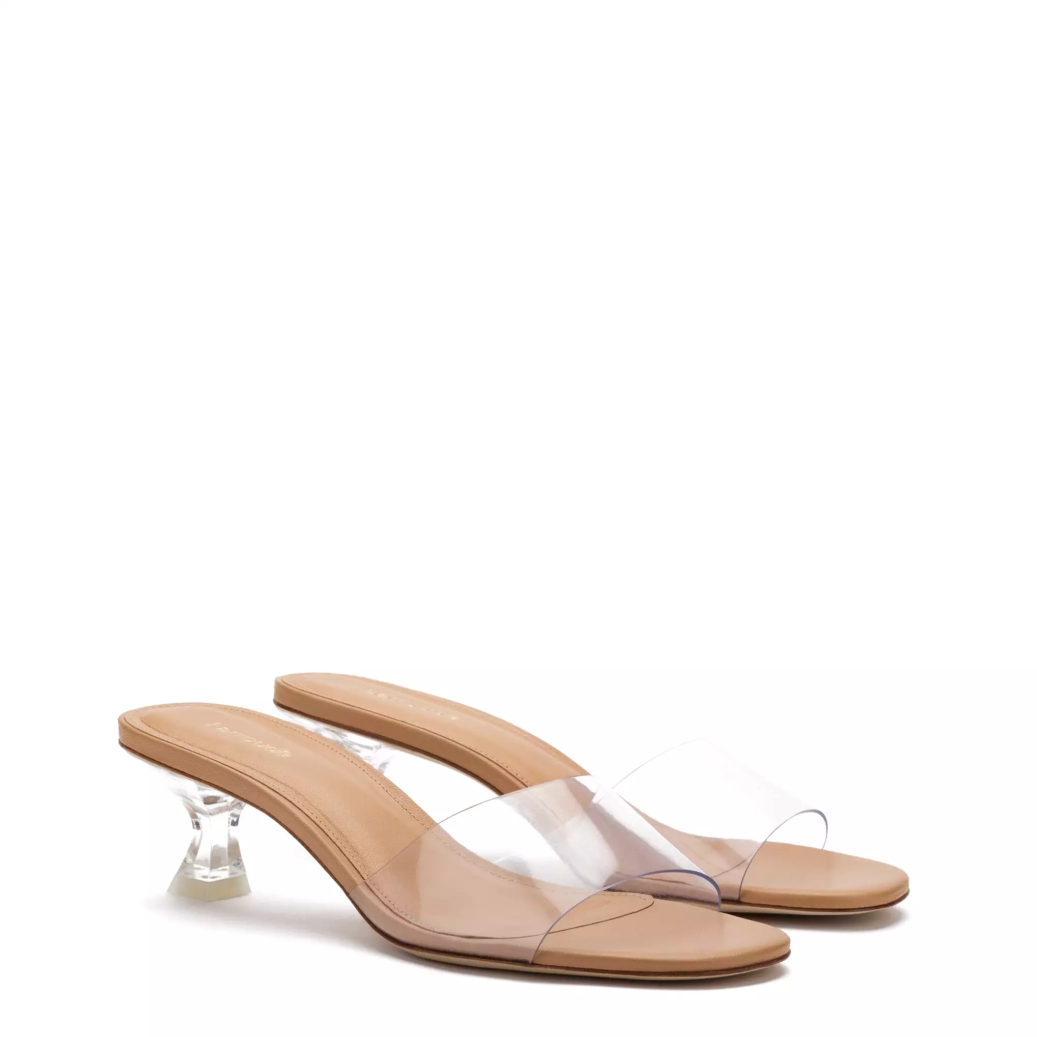 Vivi Lucite Mule In Tan Leather and Vinyl