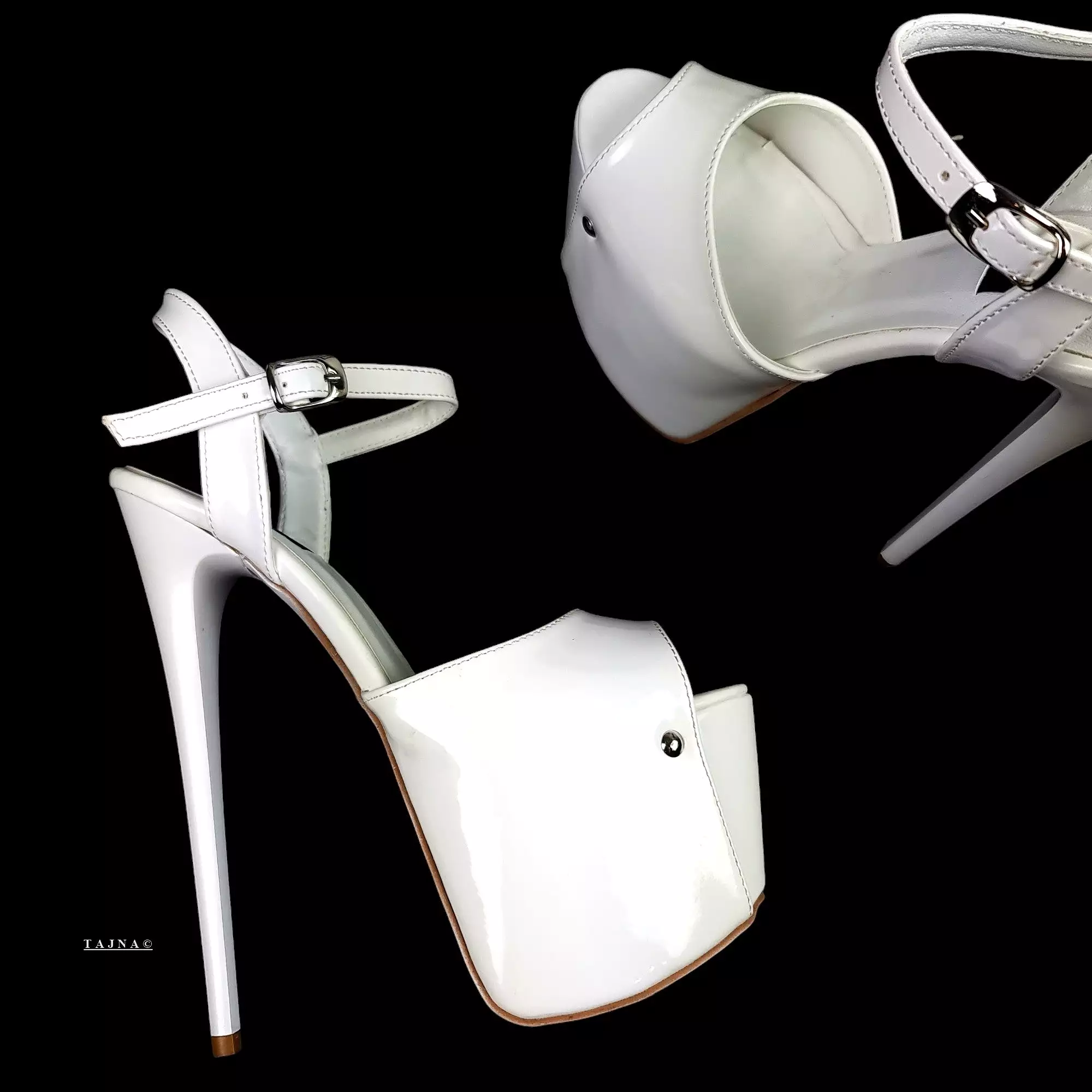 White Gloss High Heel Sandals